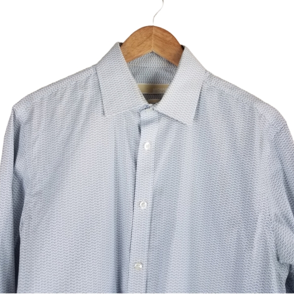 Michael Kors Blue Geometric Abstract Print Button Up Long Sleeve Dress Shirt - Picture 3 of 9